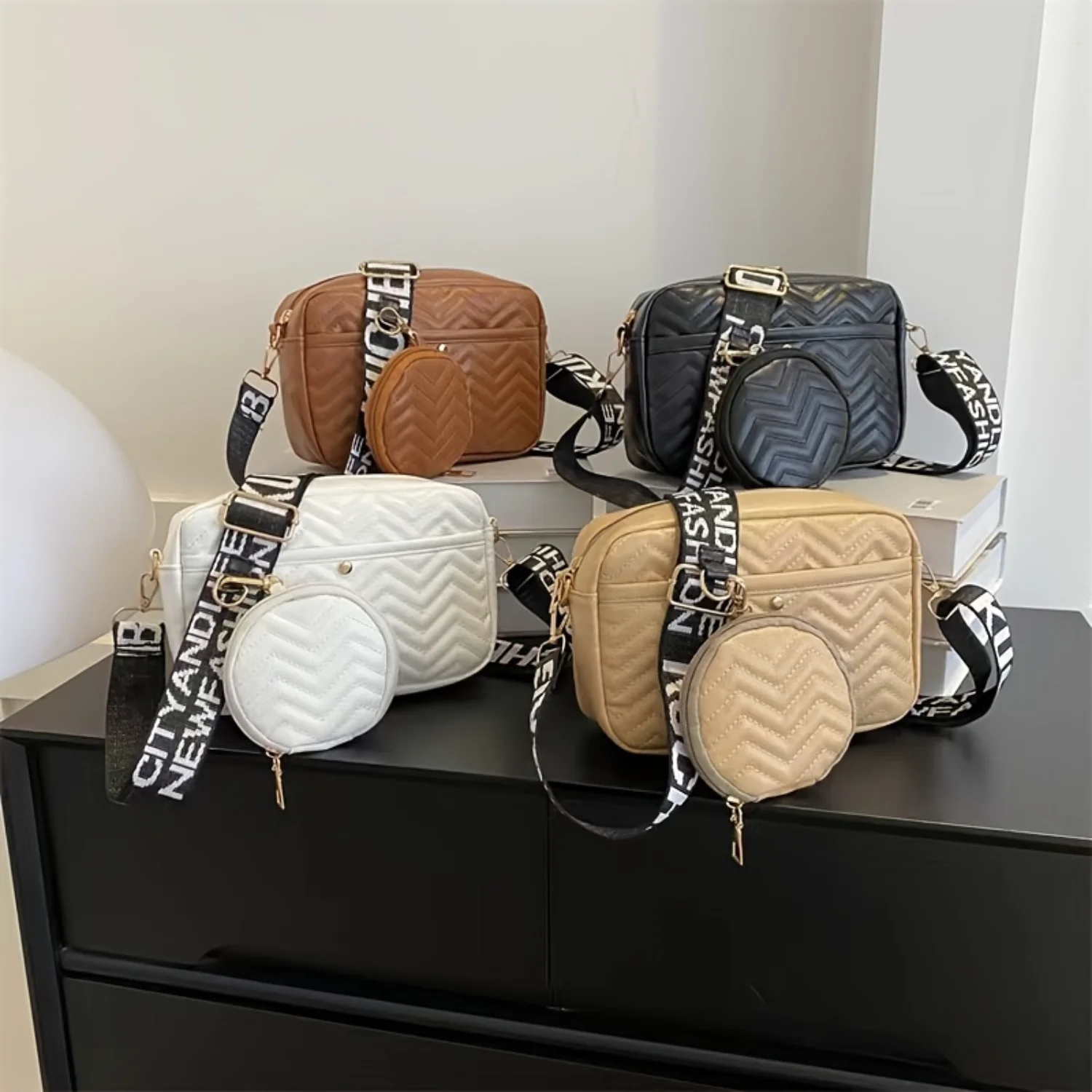 Color Quilted Shoulder Bag With Mini Coin Purse, Women's Small Crossbody Bag, PU Leather Square Bag