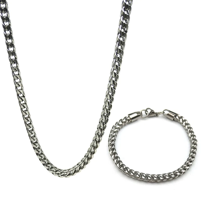 

Punk Male Franco Link Chain Necklace for Women Men Stainless Steel Silver Color Fashion Neck Chain Bracelet Jewelry NLT72S02