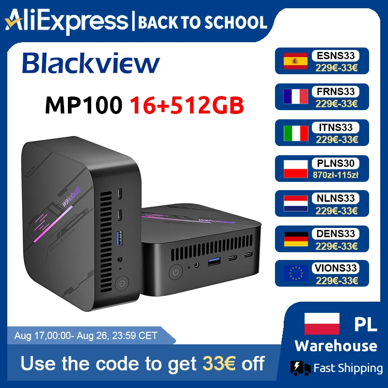 Blackview MP100 NEUER Mini-PC AMD Ryzen 5 7430U Windows 11 6-Kern 12-Thread 16GB DDR4 512GB SSD WiFi 6 Mini-Computer PC BT5.2