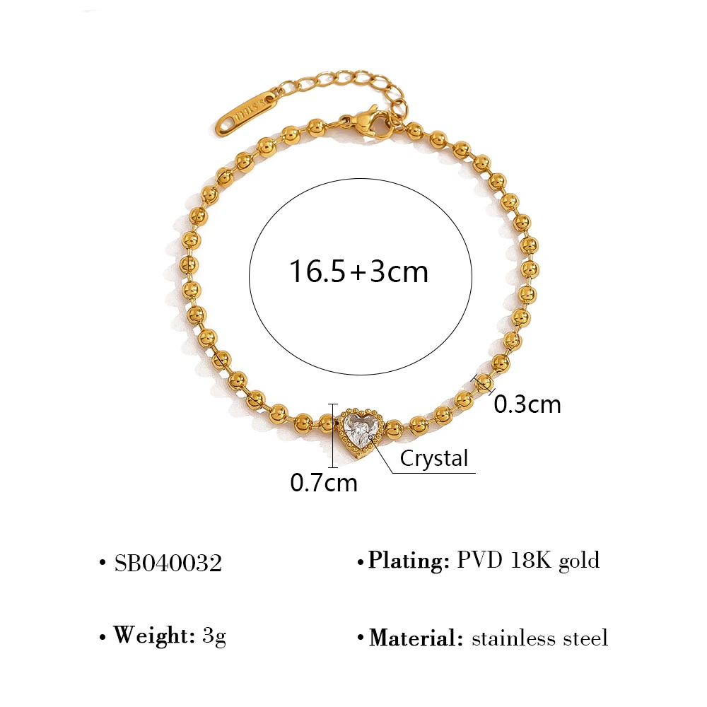 WILD & FREE Trendy Stainless Steel Beads Bracelets for Women Luxury Geometric Heart Star Crystal 18K Gold Plated Jewelry