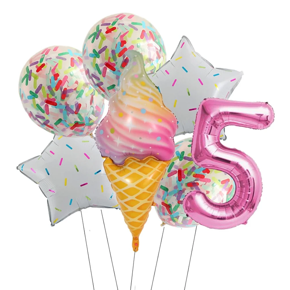 7pcs Candy Ice Cream Donut Pink Lollipop Foil Balloons 32inch 0-9 Number Balloons Set Girls Birthday Party Baby Shower Decorati