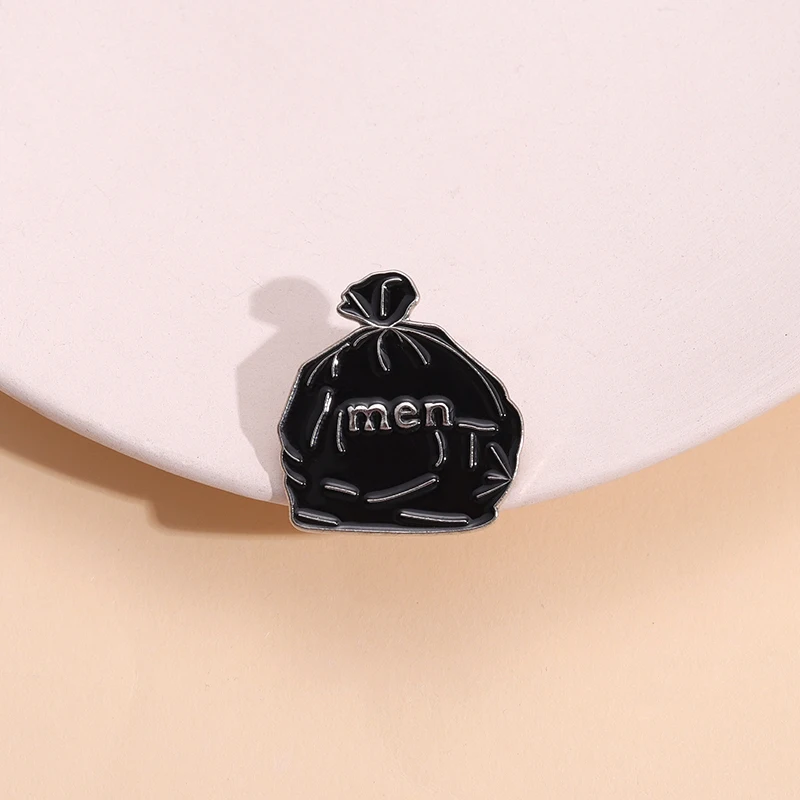 Men Garbage Bag Enamel Pins Custom Black Brooches Shirt Collar Lapel Badges Funny Cool Punk Jewelry Gift for Kids Friends