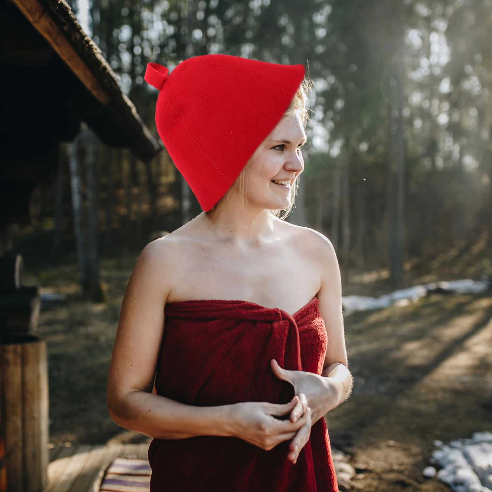 

Войлочная шапка для сауны женская, легкая, в русском стиле, красная, для душа и бани, для сухого теплового спа