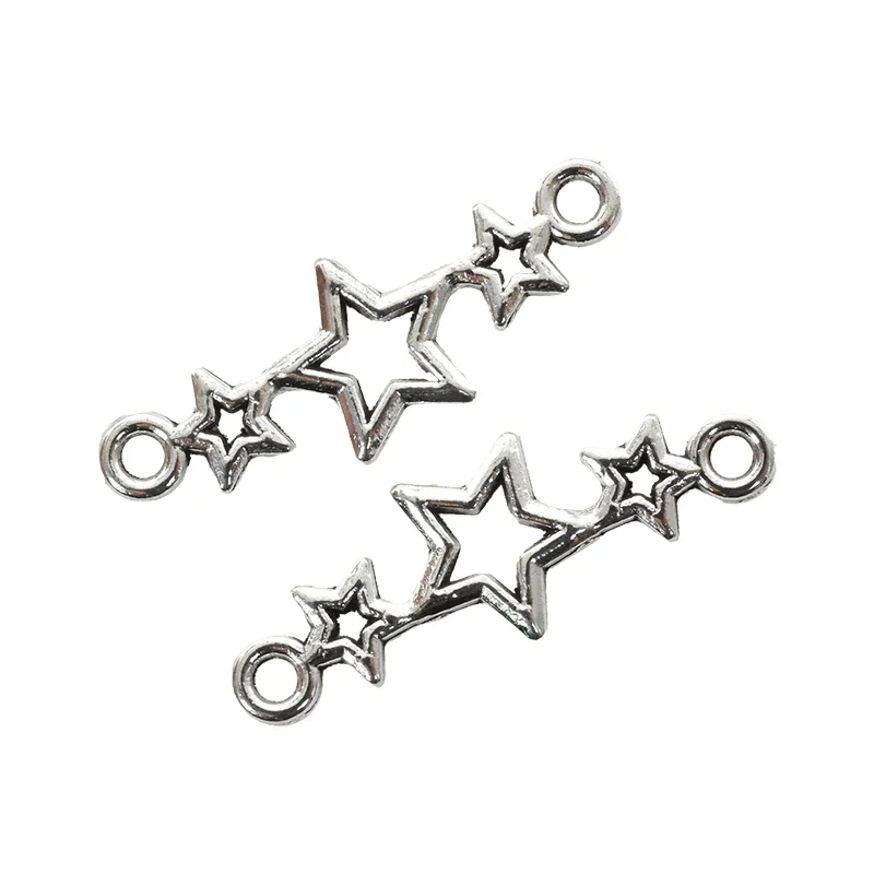 20pcs Antique Silver Color Pentagram Connector Charms Alloy Metal Pendants For DIY Earring Bracelet Jewelry Accessories Making