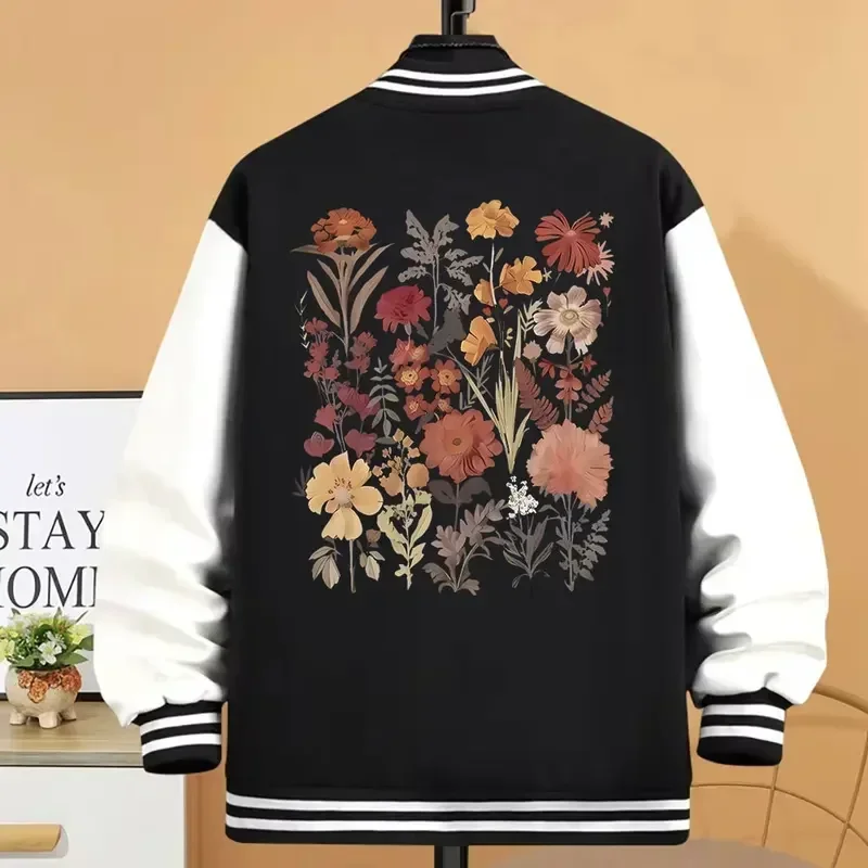 Floral abstract print varsity baseball bomber jacket women hip hop streetwear Harajuku jackets Boys Girls jackets coats clothes