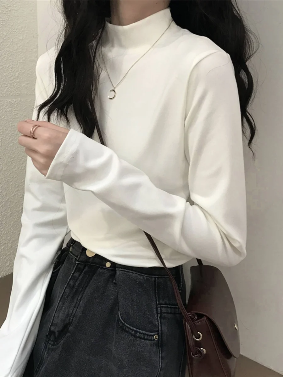 

Женская футболка Slim Fit Long Sve Base Layer irt с высоким воротником и внутренней одеждой, большие размеры, корейский Sle Commute Faion