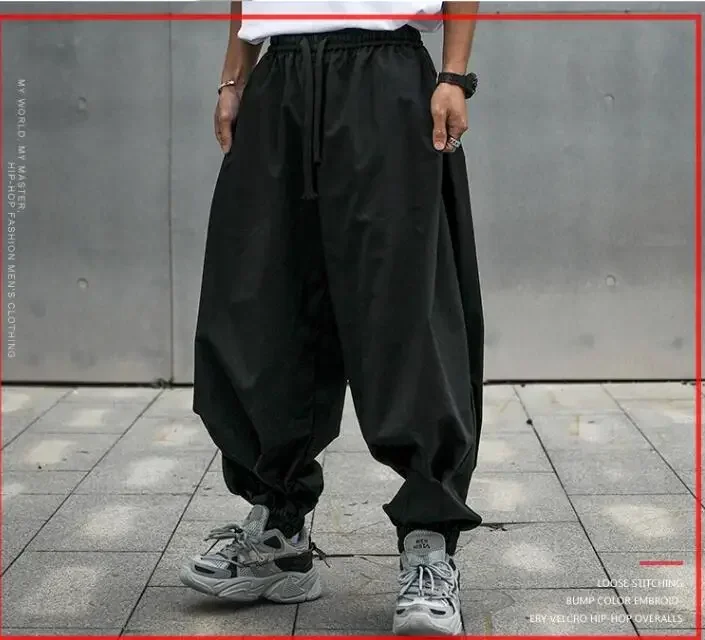 S-3XL Japanese hot men's loose cargo pants straight wide leg pants knickerbockers hairdresser fashion personality casual pants