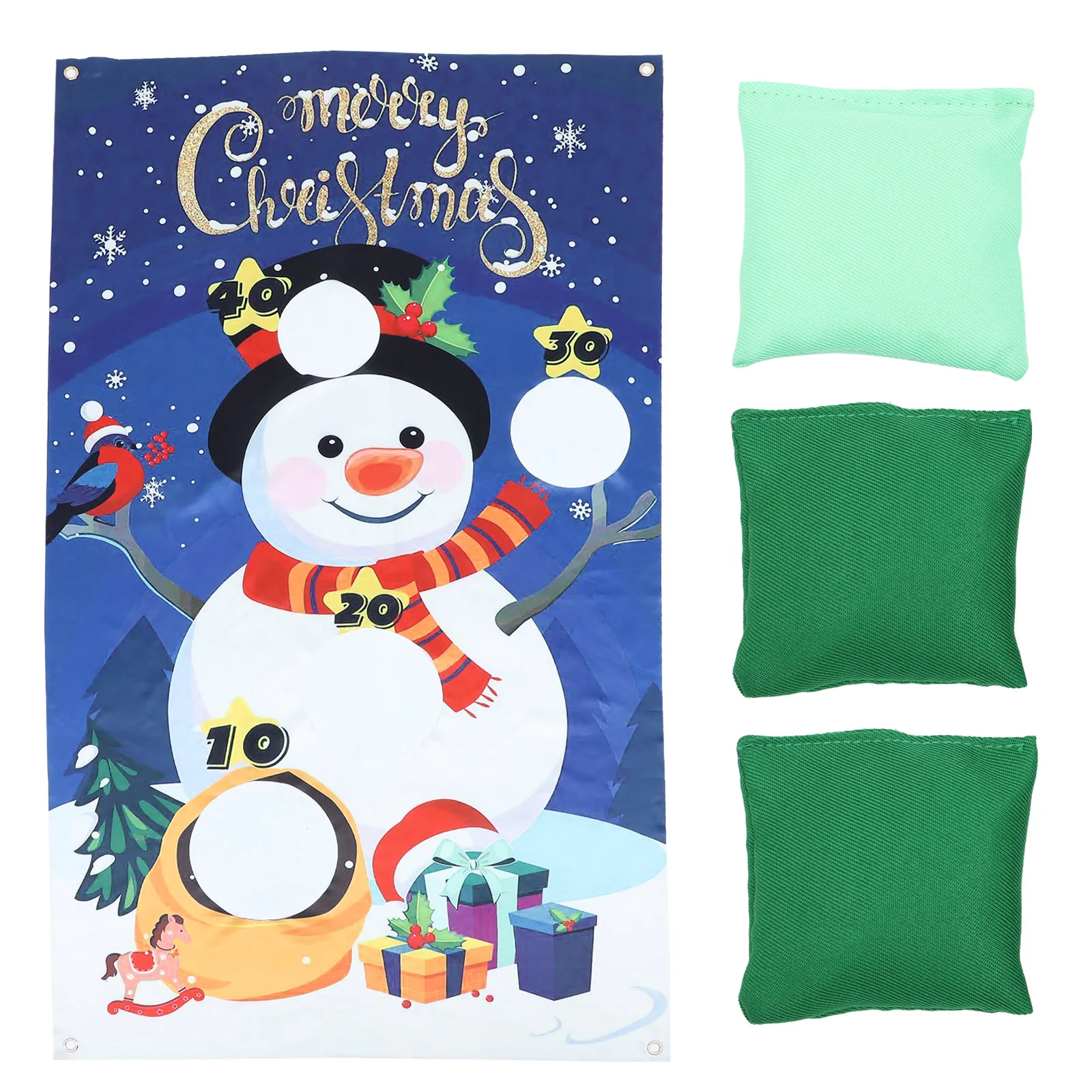 

1 set Snowman Sandbag Game Flag Christmas Outdoor Decor Party Banner Festival Polyester Kids Toss Flags Child Sandbags Cartoon