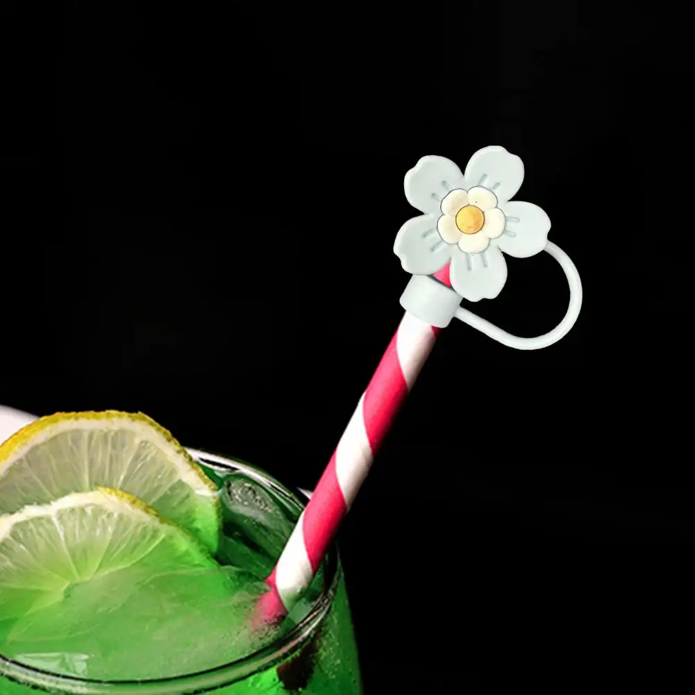 2Pcs Silicone Straw Lid Dust-Proof Drink Cover Soft Straw Toppers for 10mm Straws Reusable Straw Cap for Outdoor Travel Office U