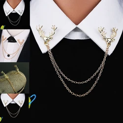 Deer Brooch Pin for Men Women Suit Vintage Shirt Collar Chain Brooches Elk Antler Lapel Pin Decor Dropship
