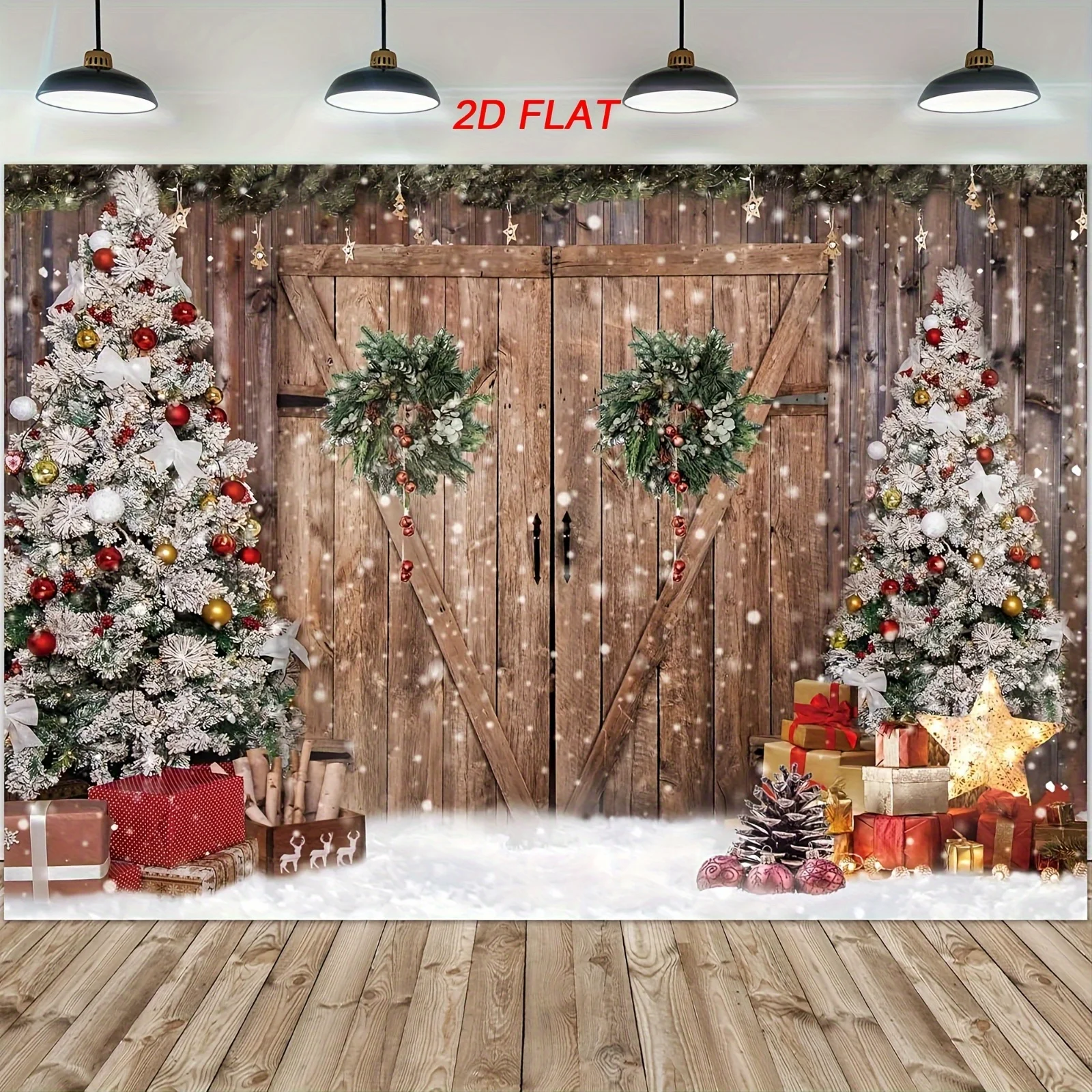 1 Stück 2D flaches Weihnachtsbanner-Hintergrundtuch, Weihnachtsbaum- und Scheunendesign, Weihnachtsdekoration, keine Strom erforderlich – sjs