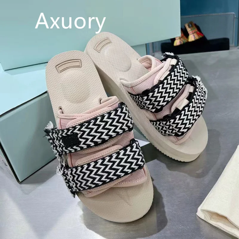 Women's sandals Flat Bottom Anti Slip Lace Mixed Color Platform Fashion Style Woven Shoe Laces High Quality Leather Insole