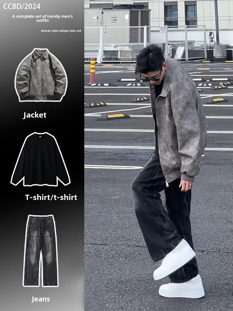 

Waed adient Slim Fit Wide Leg Men's Jeans Spring Autumn Set High Sensation Micro Flare American Retro Pants