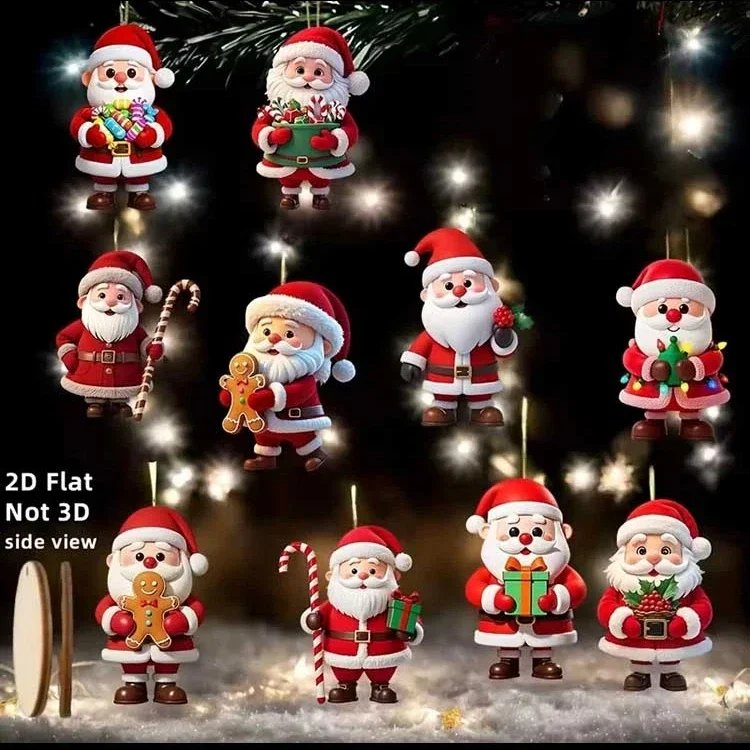 10 قطع شقة خشبية نمط سانتا كلوز دمية على شكل عطلة قلادة 2D الديكور الزنجبيل رجل شجرة عيد الميلاد قلادة هدية #5