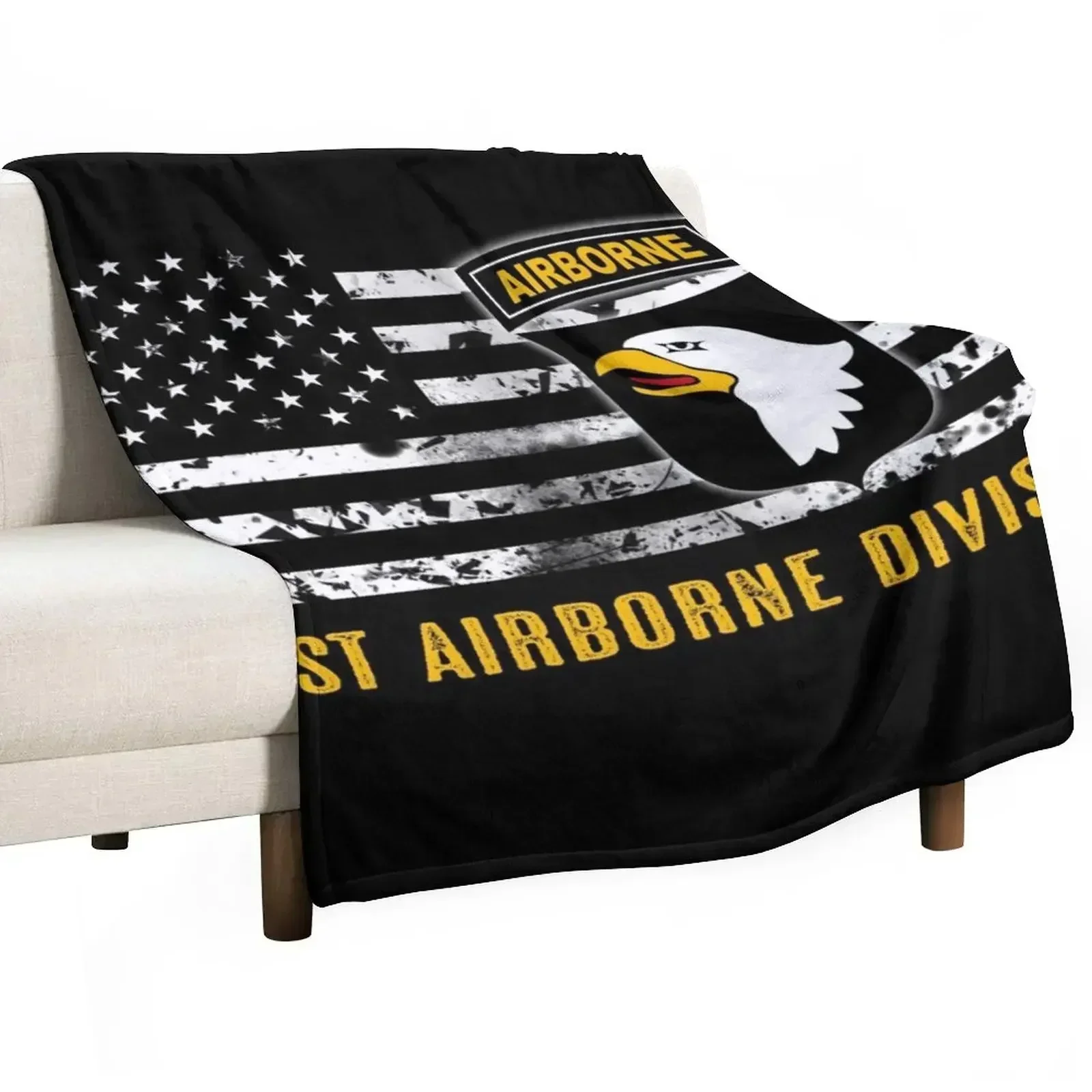 101st Airborne Division (Distressed Flag) Throw Blanket Single Thermals For Travel Blankets