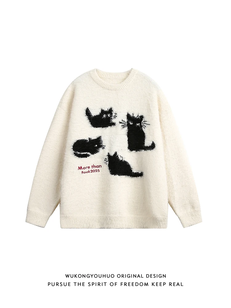 

Модный вязаный свитер с круглым вырезом, свободный крой, унисекс, молодежный, теплый, повседневный, для зимы