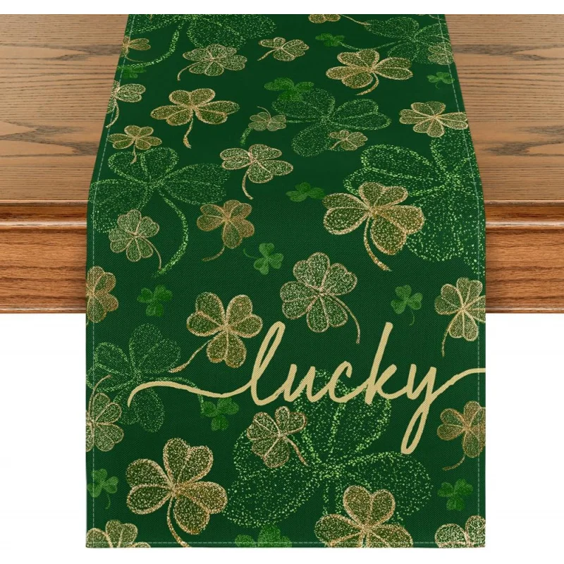 VIKAMA Gold Clover Print Table Runner Adds Vintage Luxe Vibe To St Patricks Day Celebrations And Home Displays