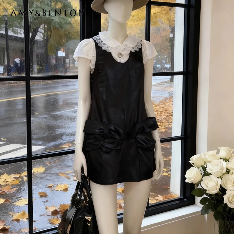 

Sweet Cool Style Fashion Women's Vest Dress 2026 Spring Summer New Round Neck Bow Slimming Black Sling Workwear Dresses Ladies