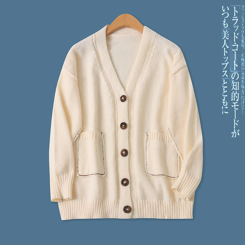 

Повседневный открытый кардиган со сращенными длинными пуговицами, универсальный свободный женский свитер Jaet, осенний новый Sle 769