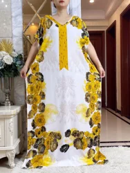 Abito estivo in cotone con stampa a maniche corte con grande sciarpa Dashiki africano floreale sciolto diamants caftano Lady Maxi Vestido casual