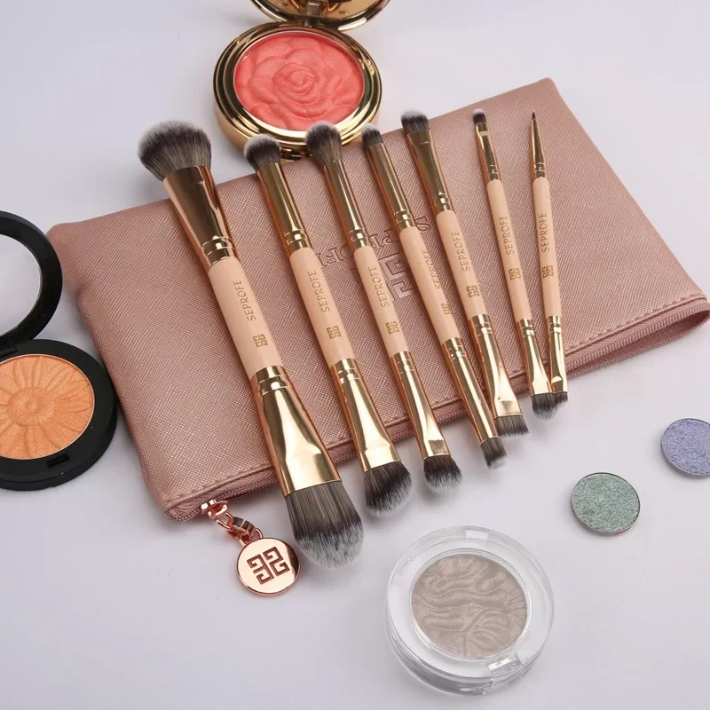 7 قطعة/الوحدة فرشاة للمكياج أنبوب مزدوج الرأس كحل ظلال العيون فرش الأساس مع حقيبة سستة