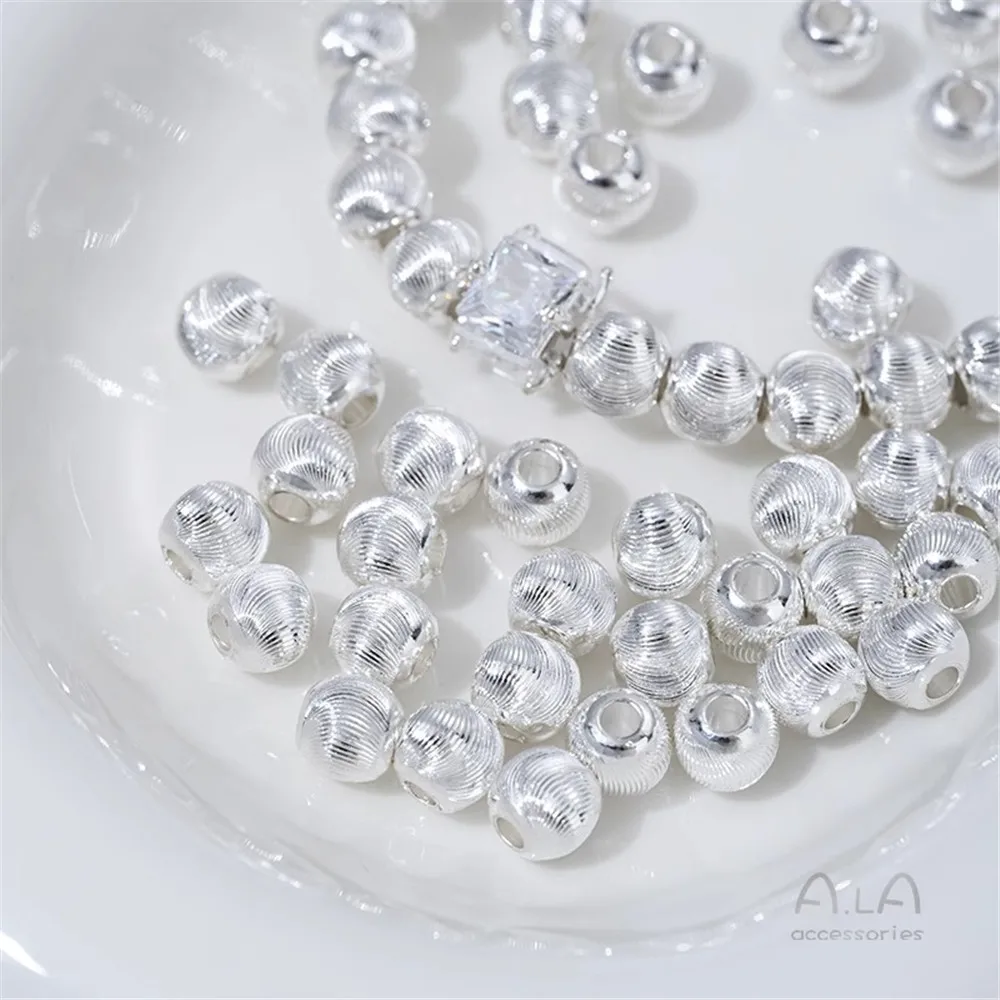 Z451 Silver Plated Fine Texture Cat Eye Cut Round Beads Brushed Spacer Beads DIY Jewelry Making Supplies