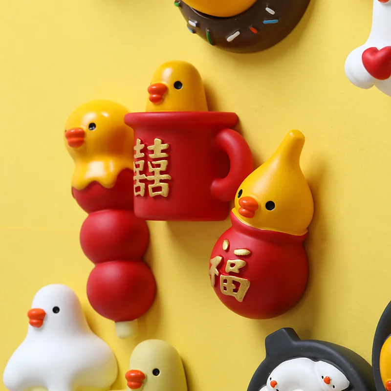 Yellow Duck Refrigerator Sticker Cartoon Cute Refrigerator Decoration Magnet Photo Wall Toy Gift Cultural and Creative Products