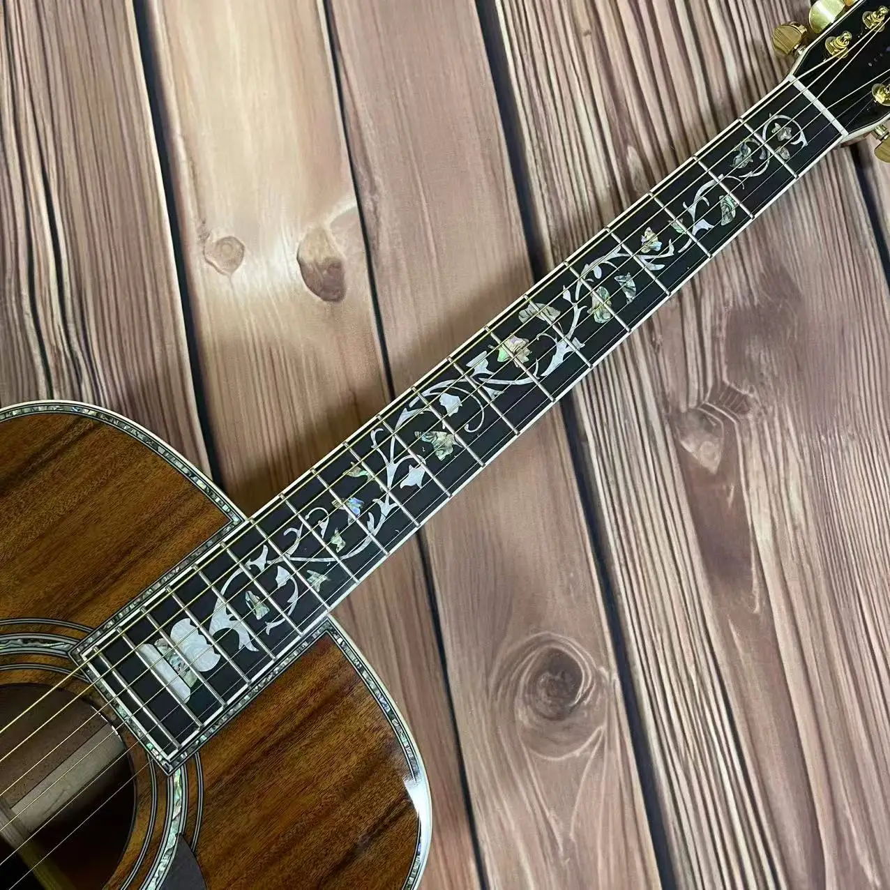 

41-дюймовый полный koa деревянный корпус морского ушка с инкрустацией небольшой вазой серии акустическая гитара