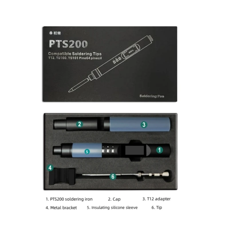 PD65W PTS200 Electric Soldering Iron Adjustable Temperature Portable Digital Welding Station Compatible with T12 TS101 PINE64