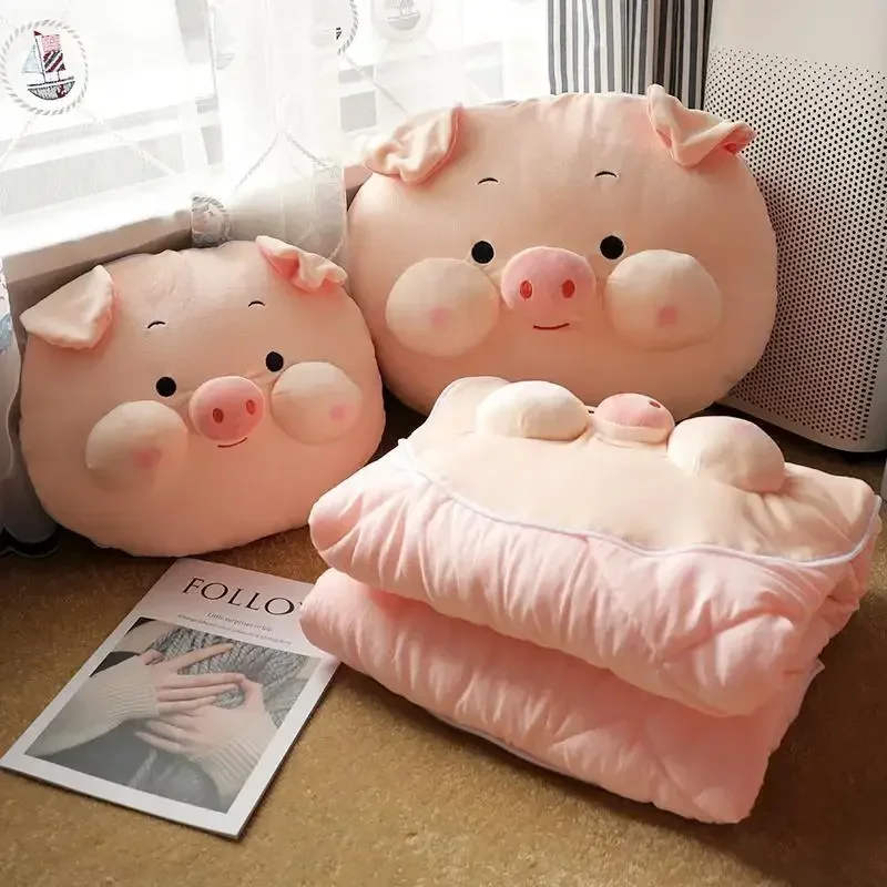 

Piggy Pillow Quilt Dual purpose Napping Pillow Office Napping Pillow Air Conditioning Blanket 2-in-1 Car Thickened