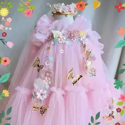 2024 New Children‘s Princess Evening Gown Sleeveless Pearls Appliques Design Wedding Birthday Baptism Party Girls Dresses A3649