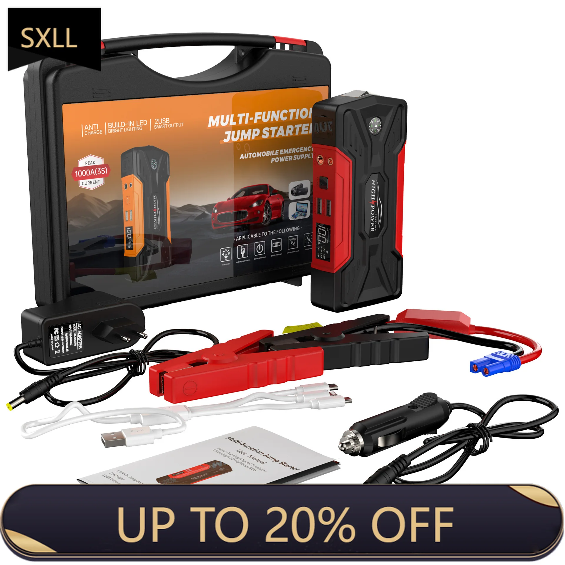 

SXLL ODM/OEM 99800mWh 1000A Car Jump Starter with Air Pump Power Pack Portable Battery Power Booster with Air Compressor Jump S