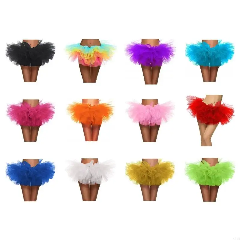 N5KB Women's Layered Pleated Tulle Skirt Dance Tutus Skirt Midi Skirt Streetwears