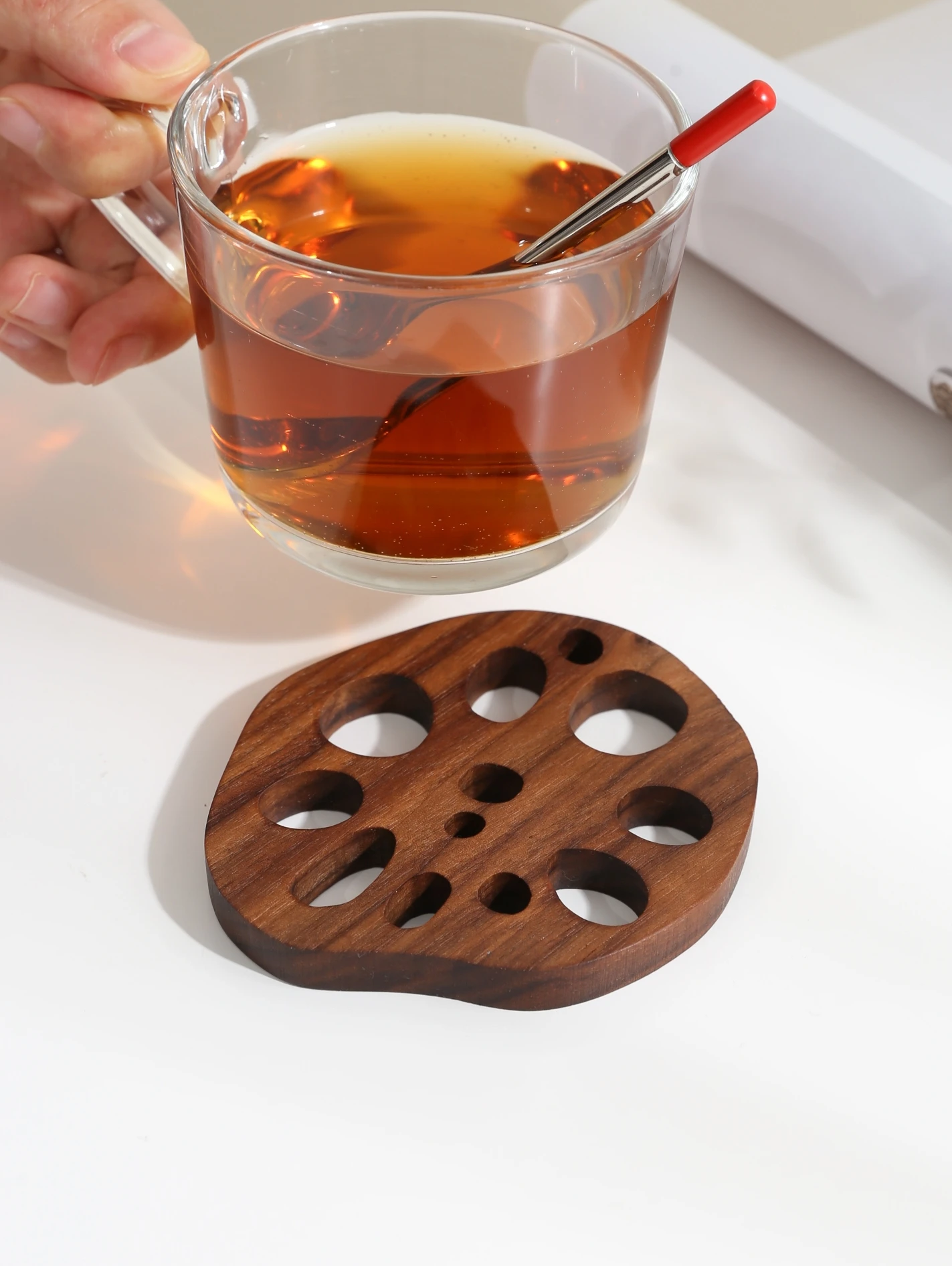 Black Walnut Lotus Root Slices Solid Wood Coaster Creative Mark Insulation Pad Anti Scalding Wooden Teacup Pad