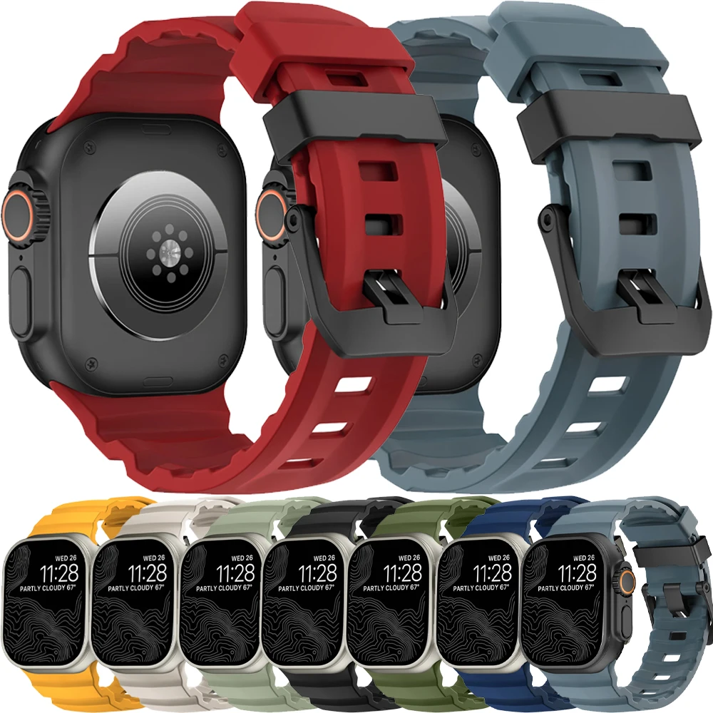 Trail Sports Silicone Strap For Apple Watch Ultra 3 2 49mm 46mm 45mm 44mm 42mm Wristband iWatch Series 11 10 9 8 7 6 5 SE Correa