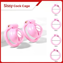 Sissy Pink Pussy Vaginal Cock Cage Small Male Chastity Devices With 4 Penis Rings Bondage Chastity Lock Slave SexToy For Man New