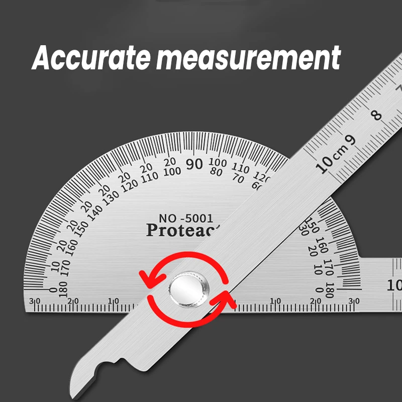 Protractor Metal Angle Finder Angle Ruler Gauge Angle Ruler 180 Degree Measuring Ruler Tool Stainless Steel Goniometer