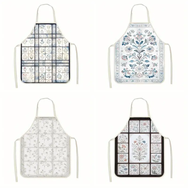 

Floral Pattern Aprons Linen Apron, Suitable For Kitchen Cooking, Parent-Child Interaction, Painting And Other Scenarios