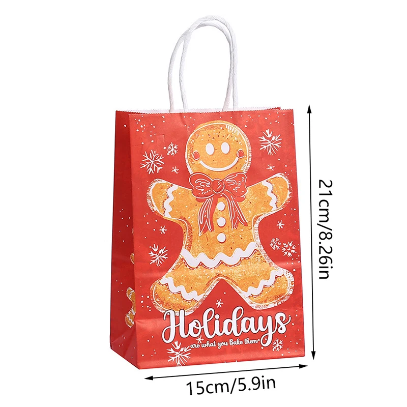 Christmas Paper Gift Bag Cartoon Pattern Gingerbread Man Reusable Storage Bag Grocery Shopping Holiday Party Favor Bag