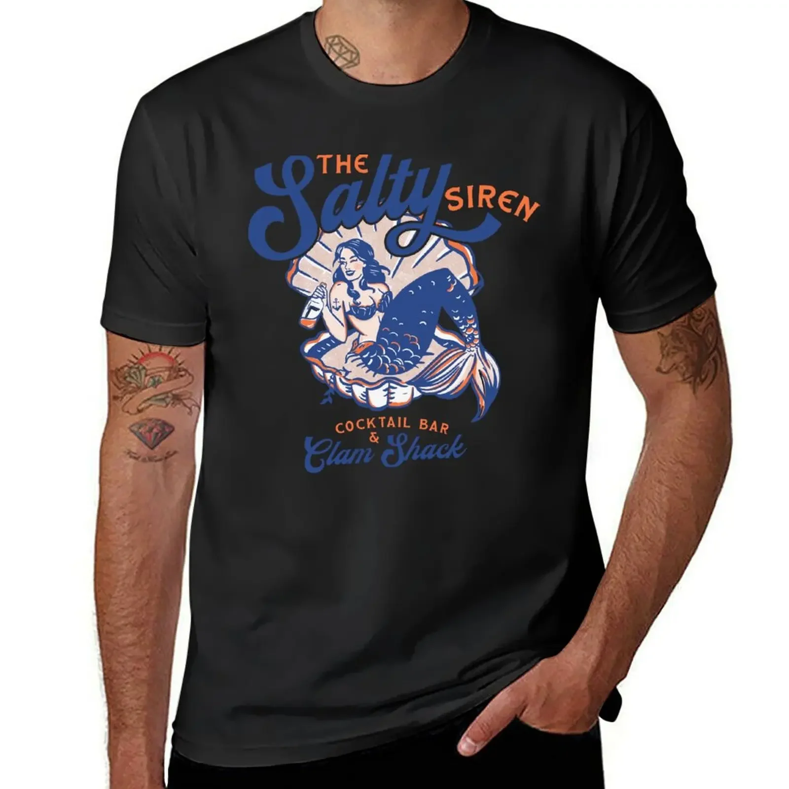

The Salty Siren Cocktail Bar & Clam Shack. Cute Retro Mermaid Travel Art T-Shirt korean fashion anime mens plain t shirts