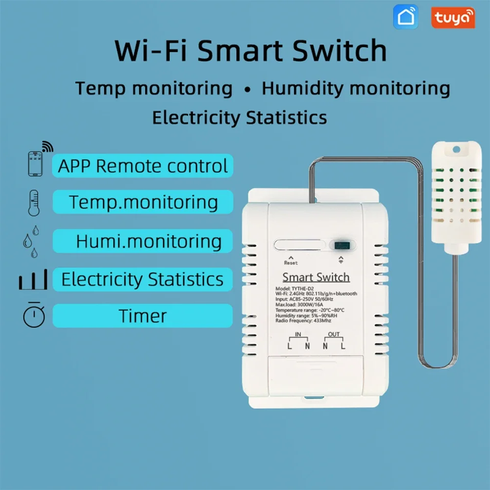 16A Tuya Smart WiFi Home interruttore sensore di temperatura e umidità APP telecomando funziona con ALEXA Google Assistant