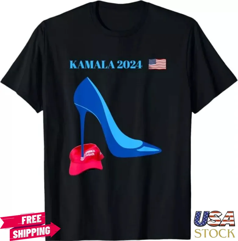 New Kamala Harris for President 2024 High Heel Crushed MAGA Hat T-Shirt S-3XL