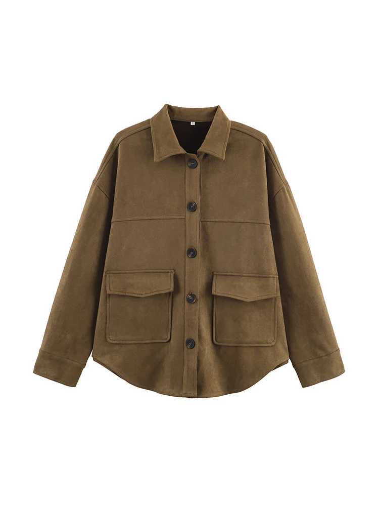 

Новая женская мода в европейском стиле, универсальная однобортная замшевая куртка с лацканами и длинными рукавами