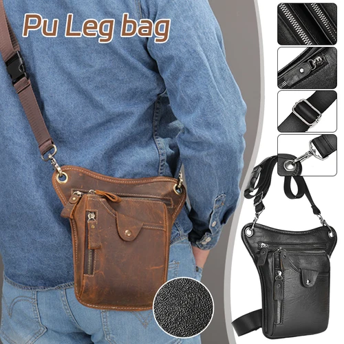 Imagen 2 del producto Riñonera Vintage para hombre, cinturón de cuero PU, bolsa de cadera, riñonera para motocicleta, riñonera para montar en bicicleta, senderismo al aire libre, Camping, bolsa de viaje