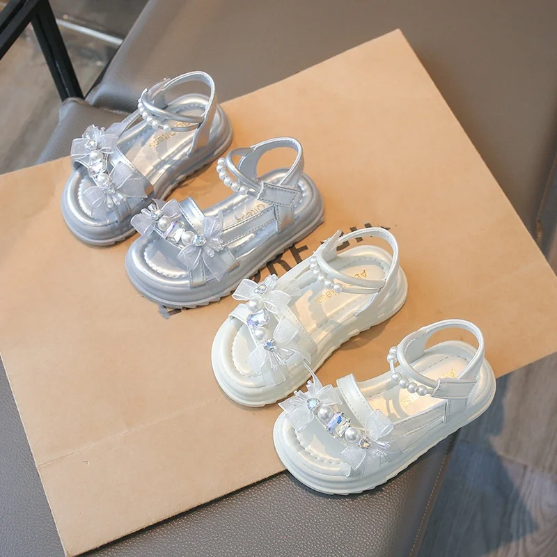 *Children's Best-selling Spring/autumn Student Pearl Flat Sandals for Girls Retro Fashionable Comfortable/elegant Casual Sandals