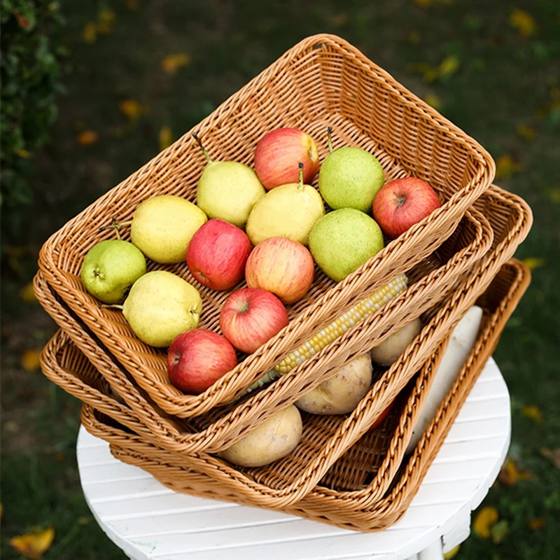 Weave Storage Tray Kitchen Organizer Desk Accessorie Baskets for Fruits Vegetables Table Wicker Organizer Box Wicker Basket