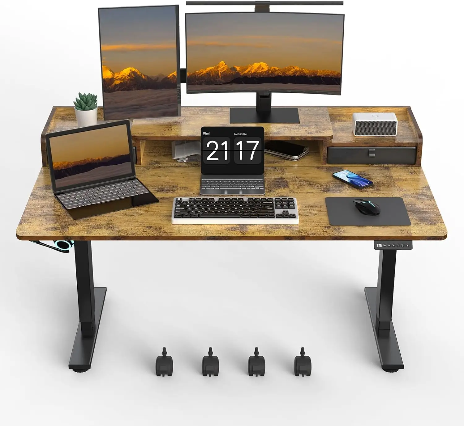 55x30 Inch Electric Standing Desk: Adjustable Height with 2 Drawers & Storage Shelf, Ergonomic Sit/Stand Workstation