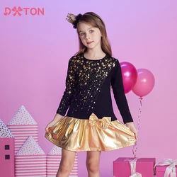 DXTON yay ile 2024 noel kız elbise yıldız pullu çocuk yeni yıl parti giysileri Patchwork pamuk kış çocuklar bebek elbiseleri