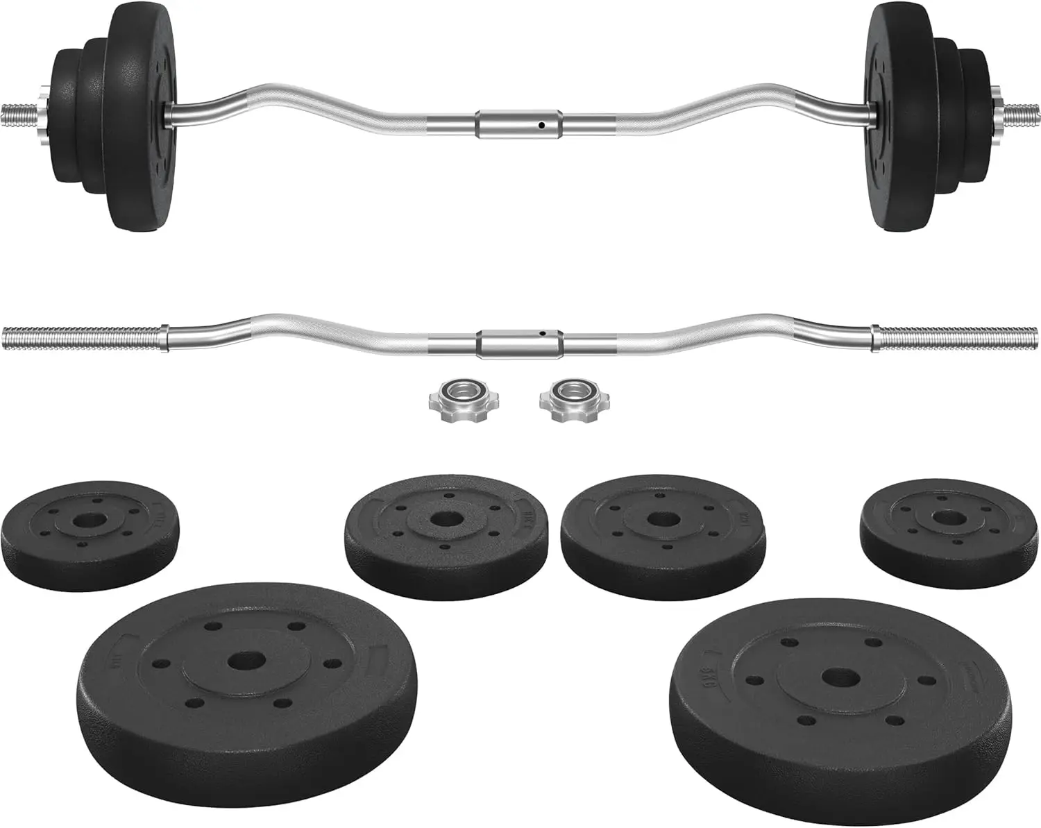 

Adjustable Curl Bar & Dumbbell Set with Weights, Strength Training Barbell, Anti-Slip Grip, Star Locks, Home Gym