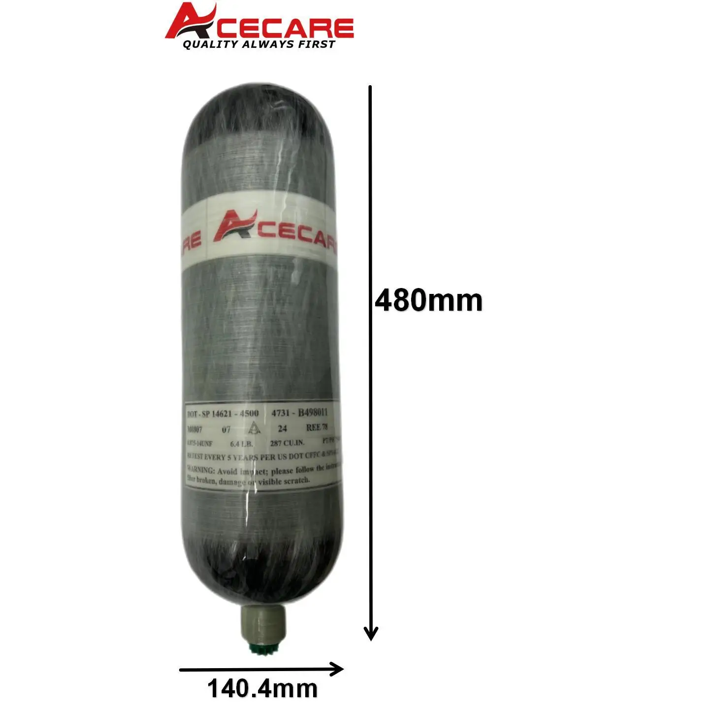 Acecare ถัง4500psi อากาศคาร์บอนไฟเบอร์4.7L จุดสำหรับเกลียวกระบอกสูบแรงดันสูง0.875 14UNF